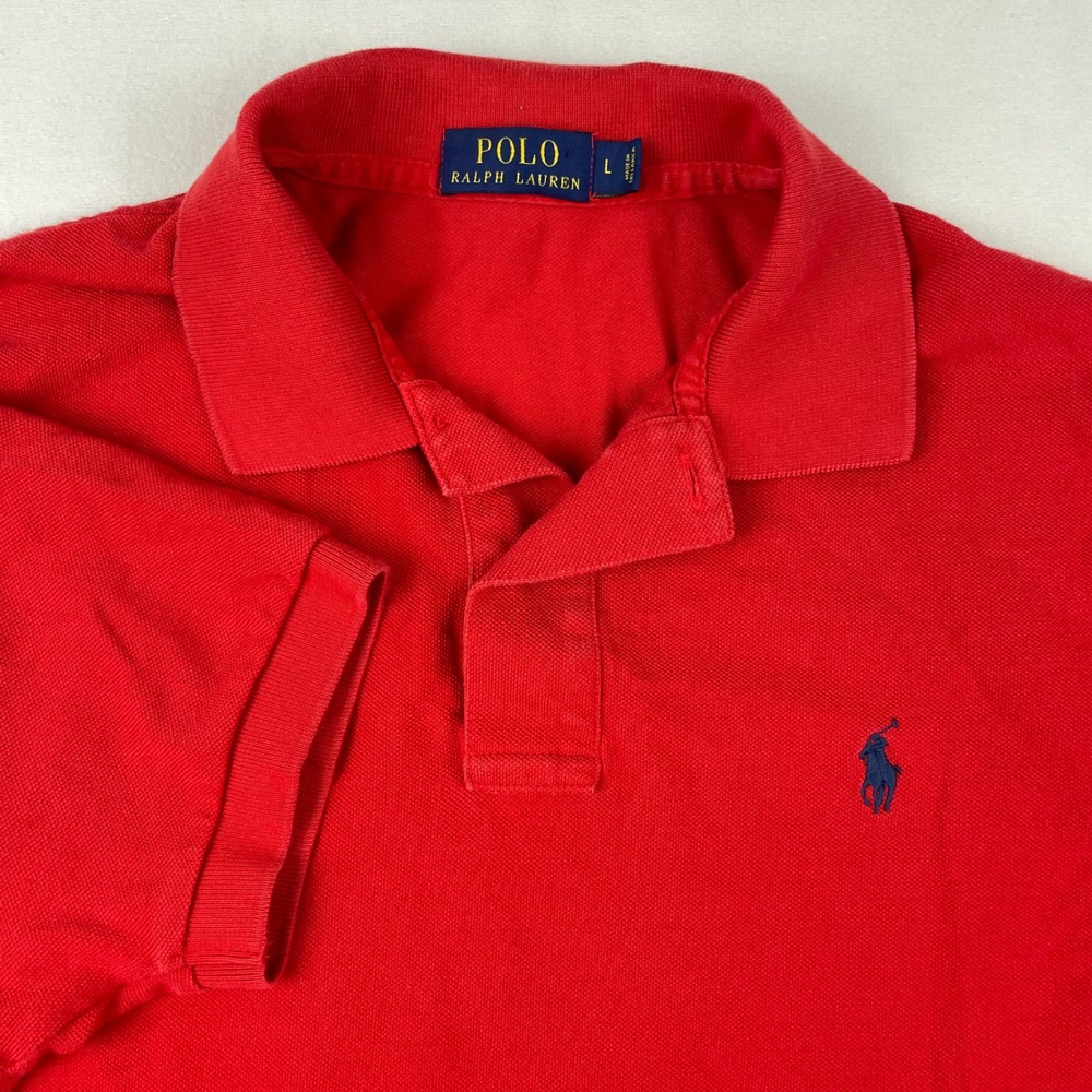 Polo Ralph Lauren Mens Red Short Sleeve Pique Polo Shirt Navy Pony Size L